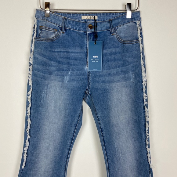 J.ING Jeans Flare Split Raw Hem Frayed High Rise M - Picture 3 of 13